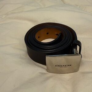 Coach Men's Black Leather Belt with Silver Logo Buckle